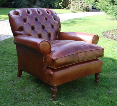 Buttoned Back Antique Leather Club Chair